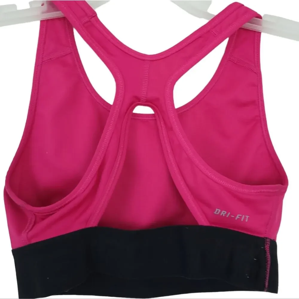 Nike Racerback Sports Bra Small, Pink Black Swoosh Athletic Activewear